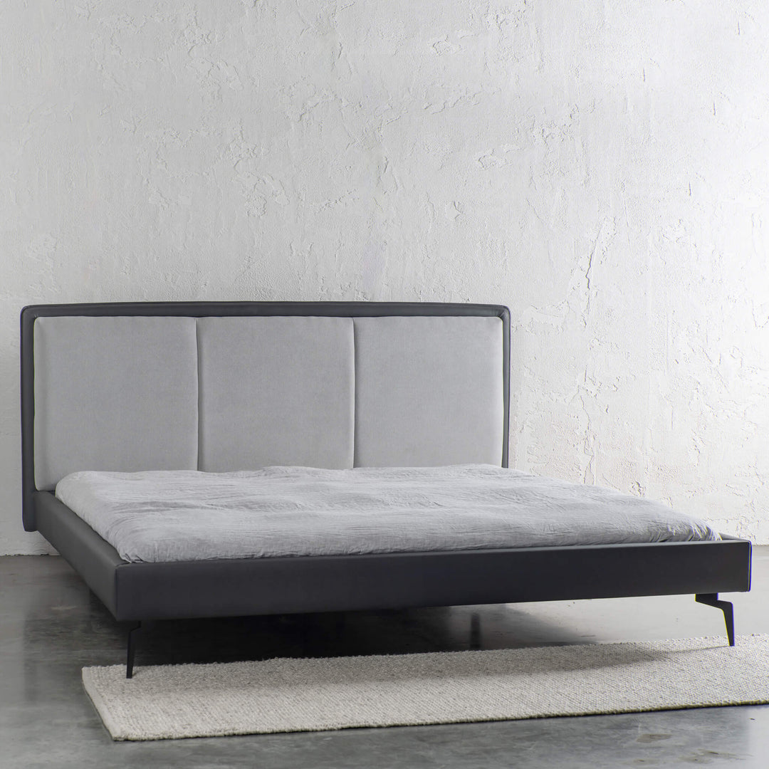 GRANVILLE BED HEAD + FRAME | CASPER GREY + NOIR BLACK VEGAN LEATHER