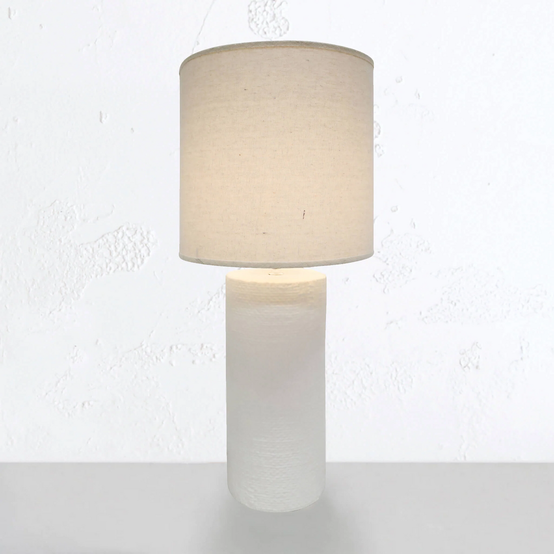 HESSIAN CYLINDER TABLE LAMP  |  68CM  |  WHITE