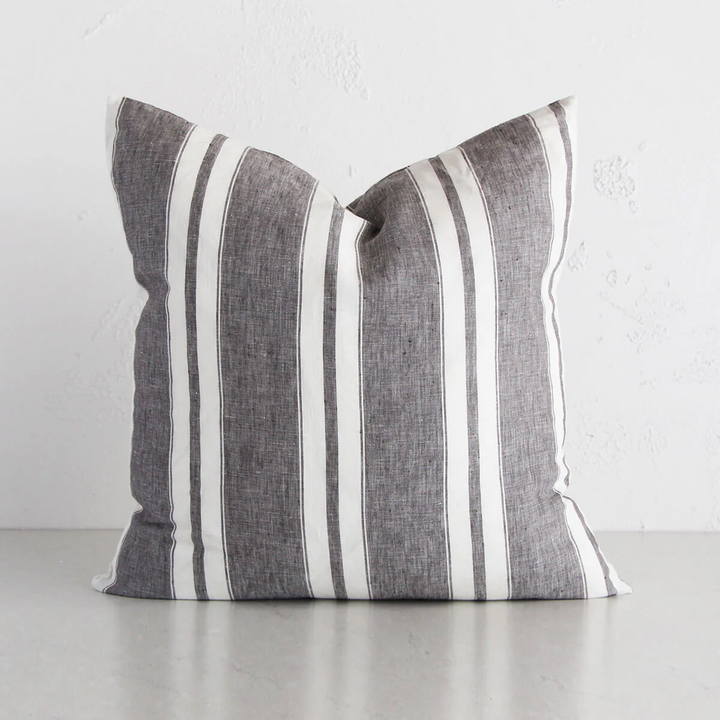 CHAMBRAY FRENCH LINEN CUSHION  |  50 x 50 |  WHITE + GREY STRIPE