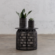 INIZIA WOVEN RATTAN INDOOR / OUTDOOR SIDE TABLE |  MONUMENT BLACK