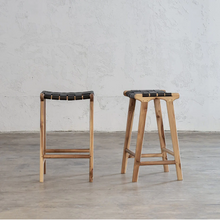 MALAND WOVEN LEATHER BAR STOOL  |  BLACK LEATHER HIDE
