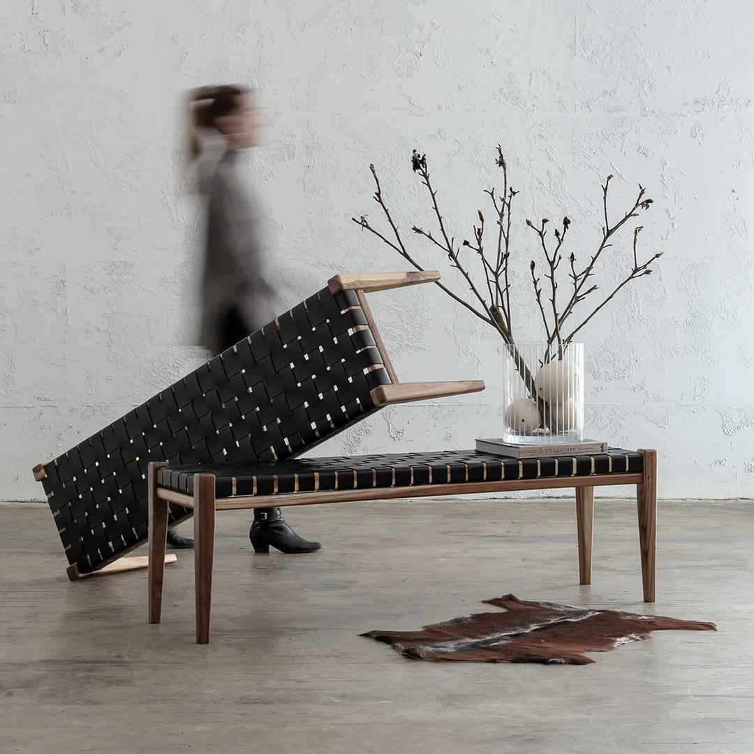 Woven online leather bench