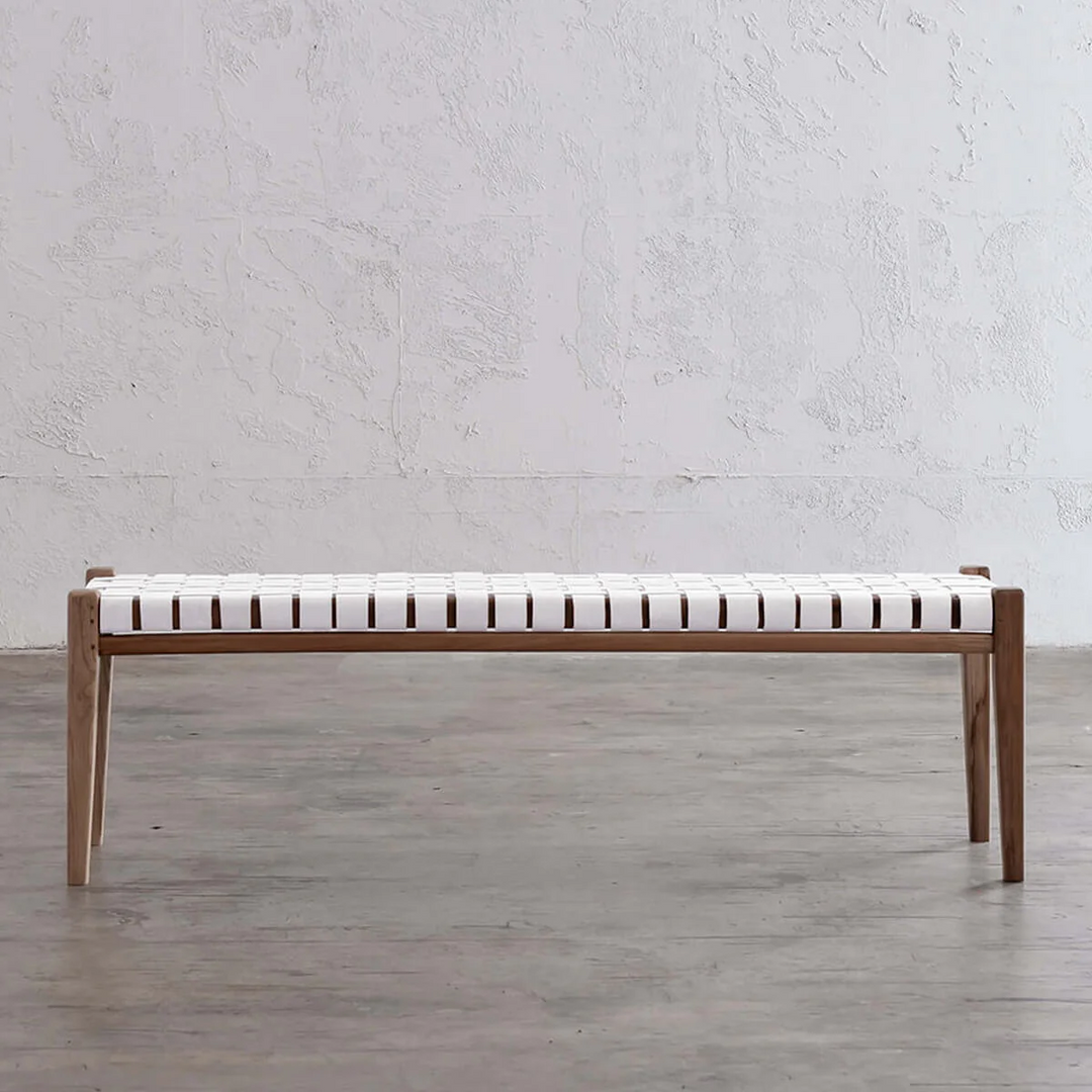PRE ORDER  |  MALAND WOVEN LEATHER BENCH  |  WHITE LEATHER HIDE