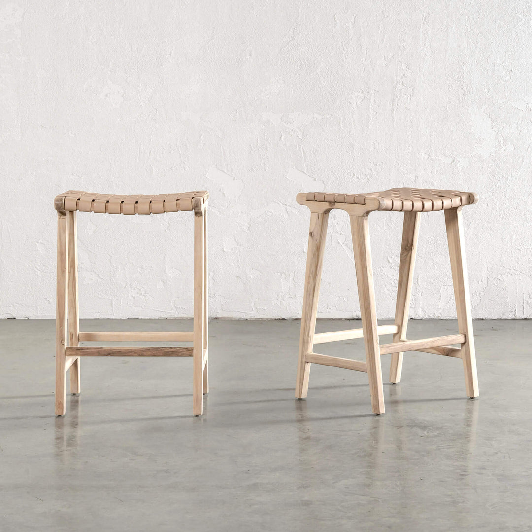 PRE ORDER  |  MALAND CONTEMPO WOVEN LEATHER BAR STOOL  |  TOASTED ALMOND LEATHER HIDE