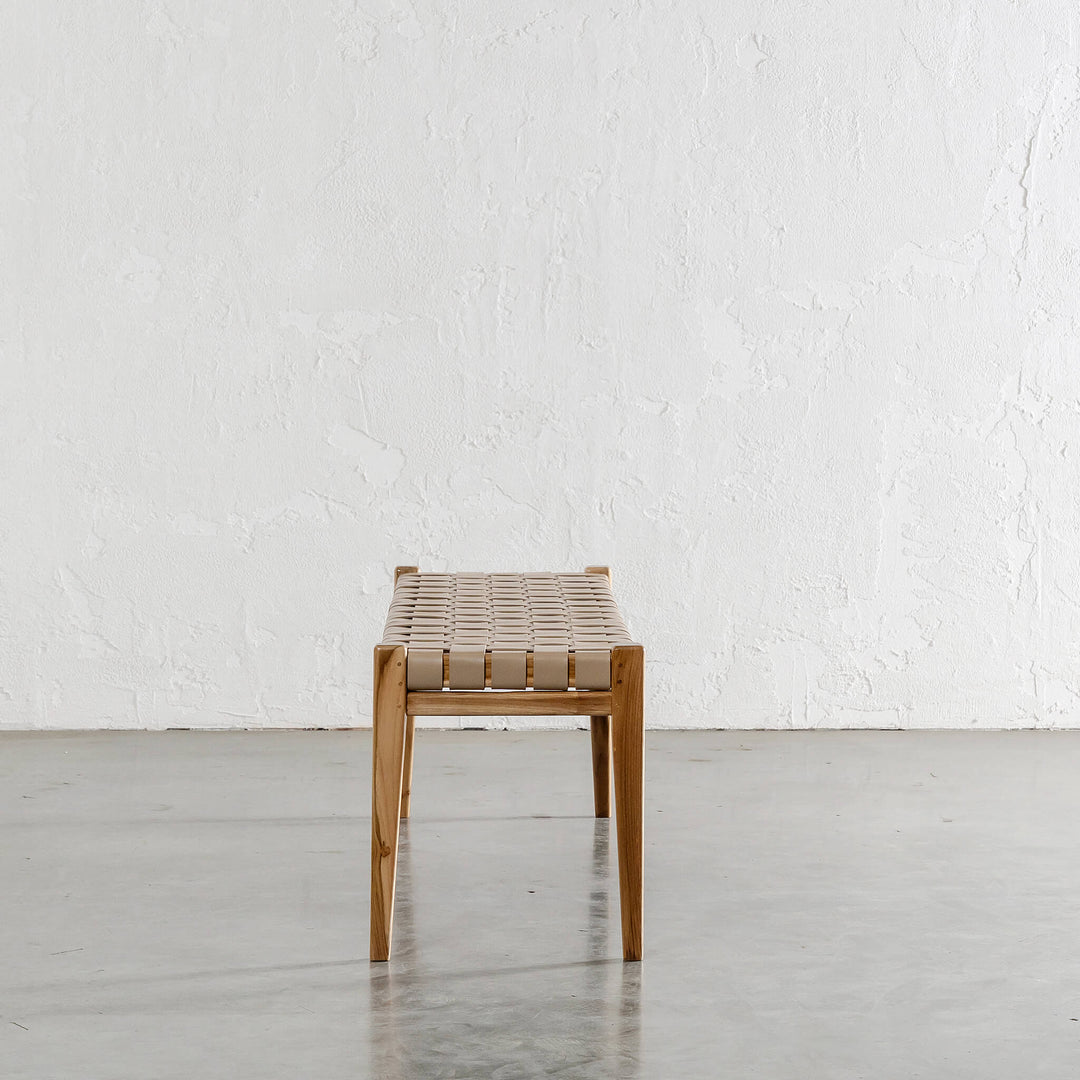 MALAND WOVEN LEATHER BENCH  |  LIGHT TAUPE LEATHER