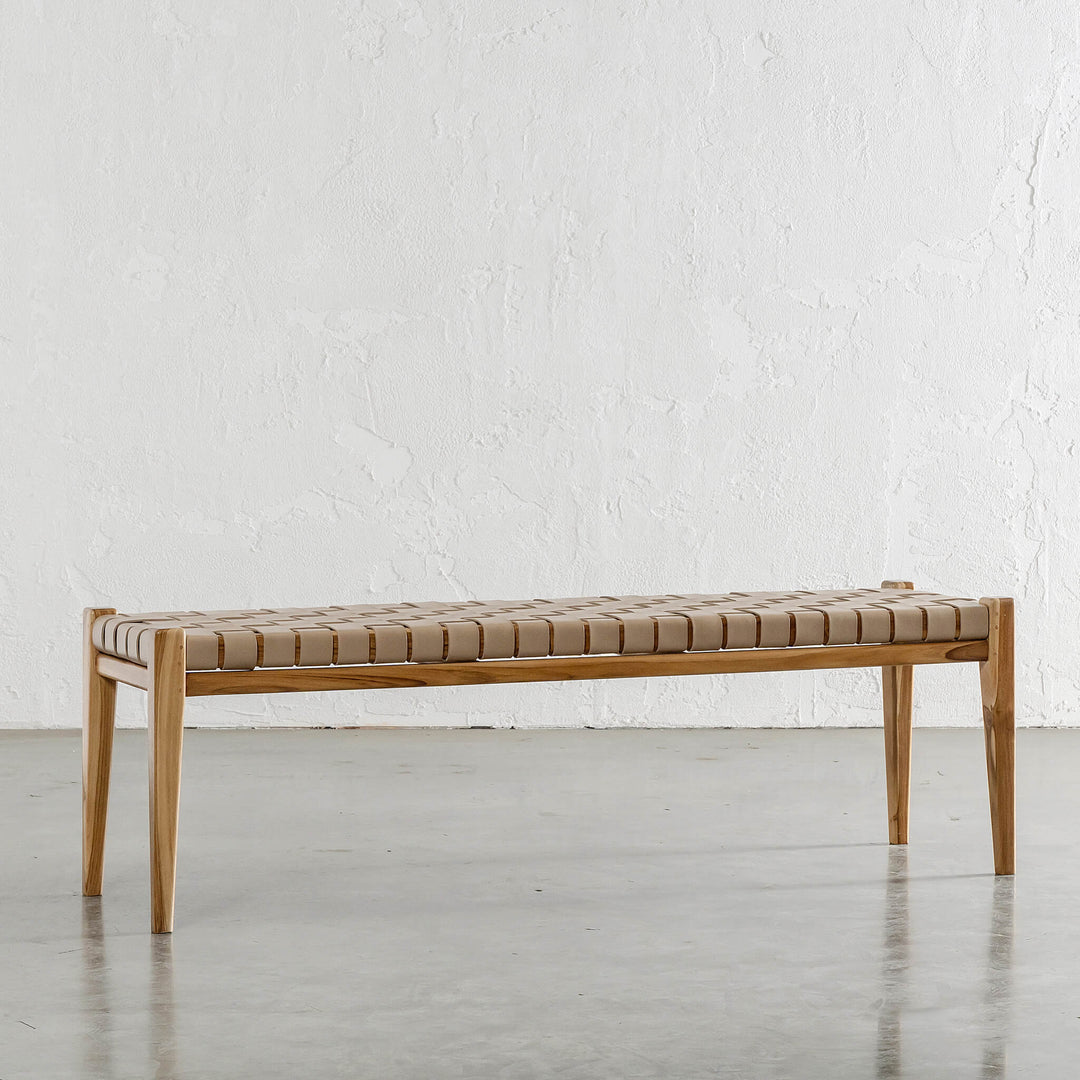 PRE ORDER  |  MALAND WOVEN LEATHER BENCH  |  LIGHT TAUPE LEATHER