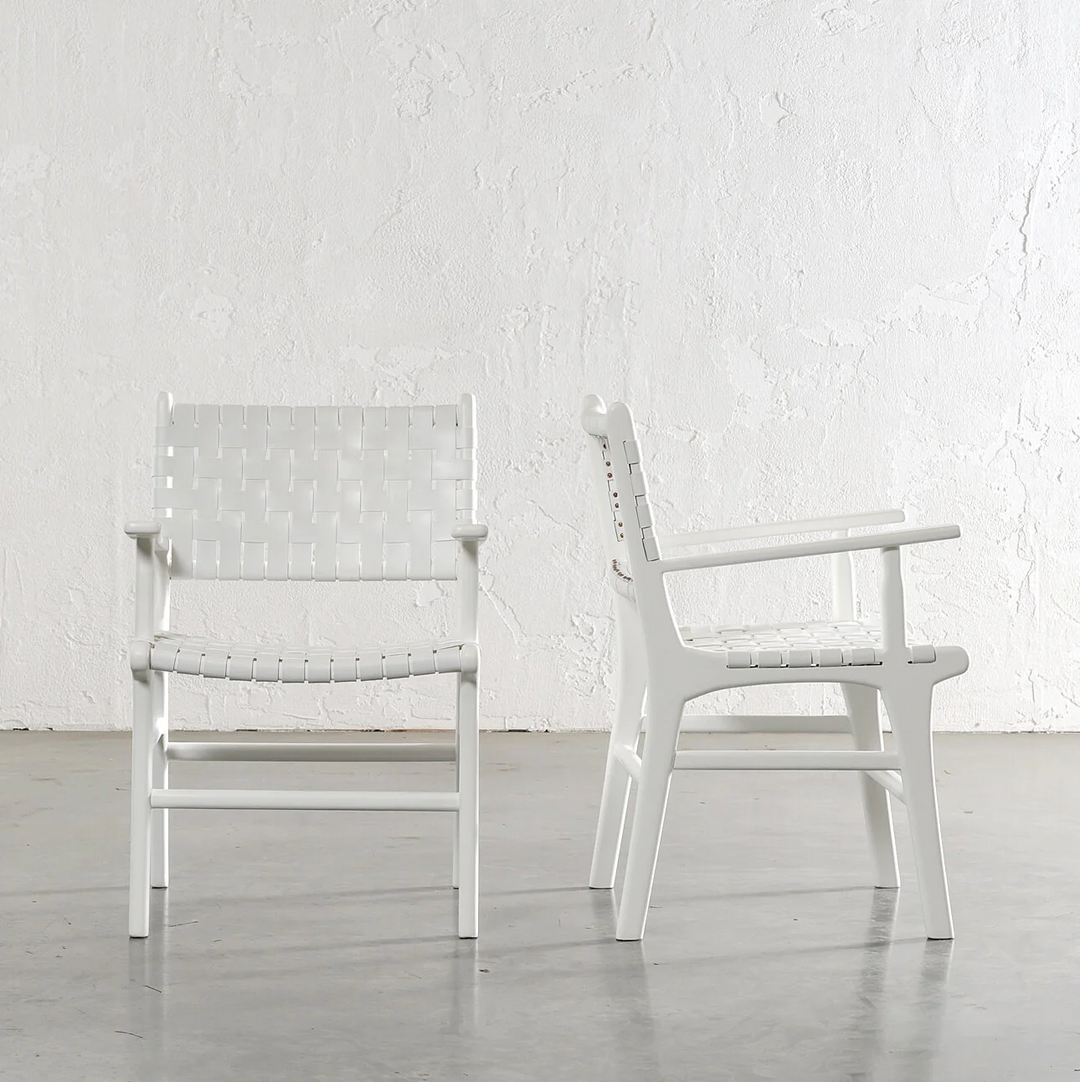MALAND WOVEN LEATHER CARVER CHAIR  |  WHITE ON WHITE LEATHER HIDE
