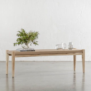 MALAND CONTEMPO SOLID HIDE LEATHER BENCH  |  BLONDE WOOD + TOASTED ALMOND LEATHER HIDE