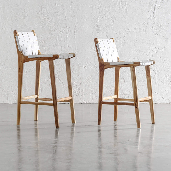 MALAND WOVEN LEATHER BAR CHAIR  |  HIGH + LOW  |  WHITE LEATHER