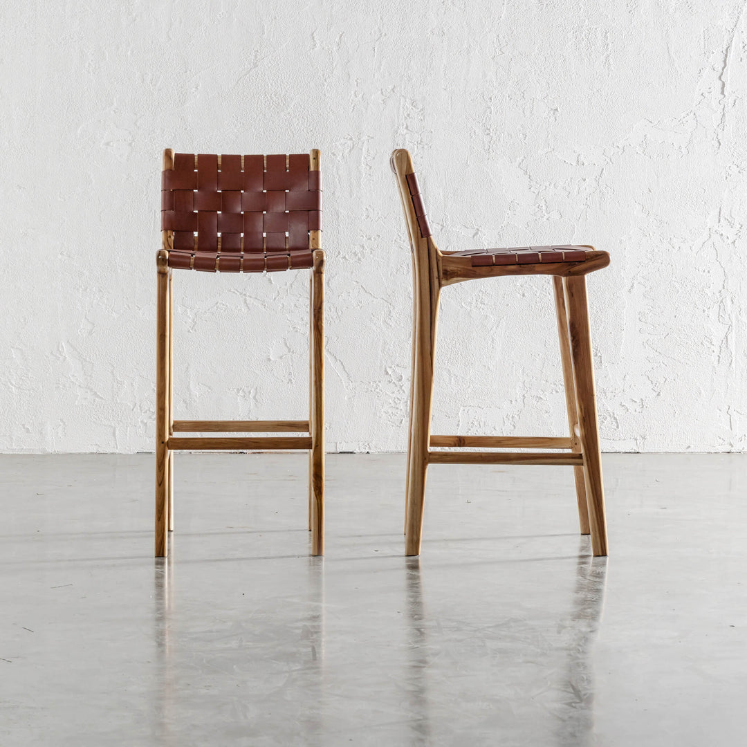 MALAND WOVEN LEATHER BAR CHAIR  |  HIGH + LOW  |  TAN LEATHER