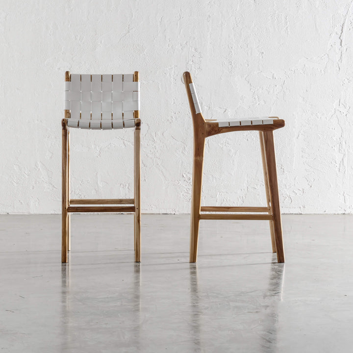 MALAND WOVEN LEATHER BAR CHAIR  |  HIGH + LOW  |  WHITE LEATHER