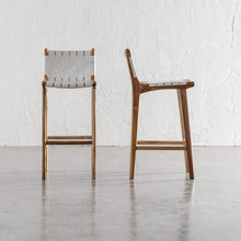 MALAND WOVEN LEATHER BAR CHAIRS  |  HIGH |  WHITE LEATHER BAR STOOL