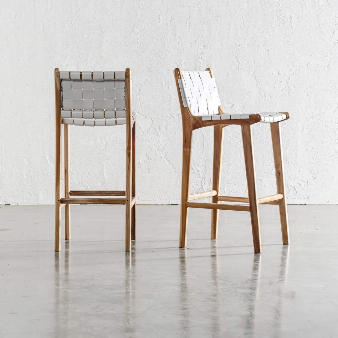 MALAND WOVEN LEATHER BAR CHAIR  |  HIGH + LOW  |  WHITE LEATHER
