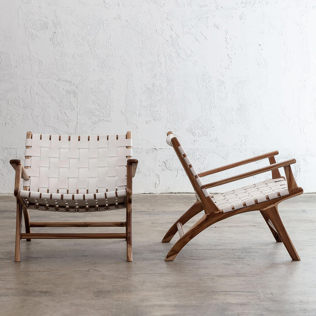 MALAND WOVEN LEATHER ARMCHAIR  |  WHITE LEATHER HIDE