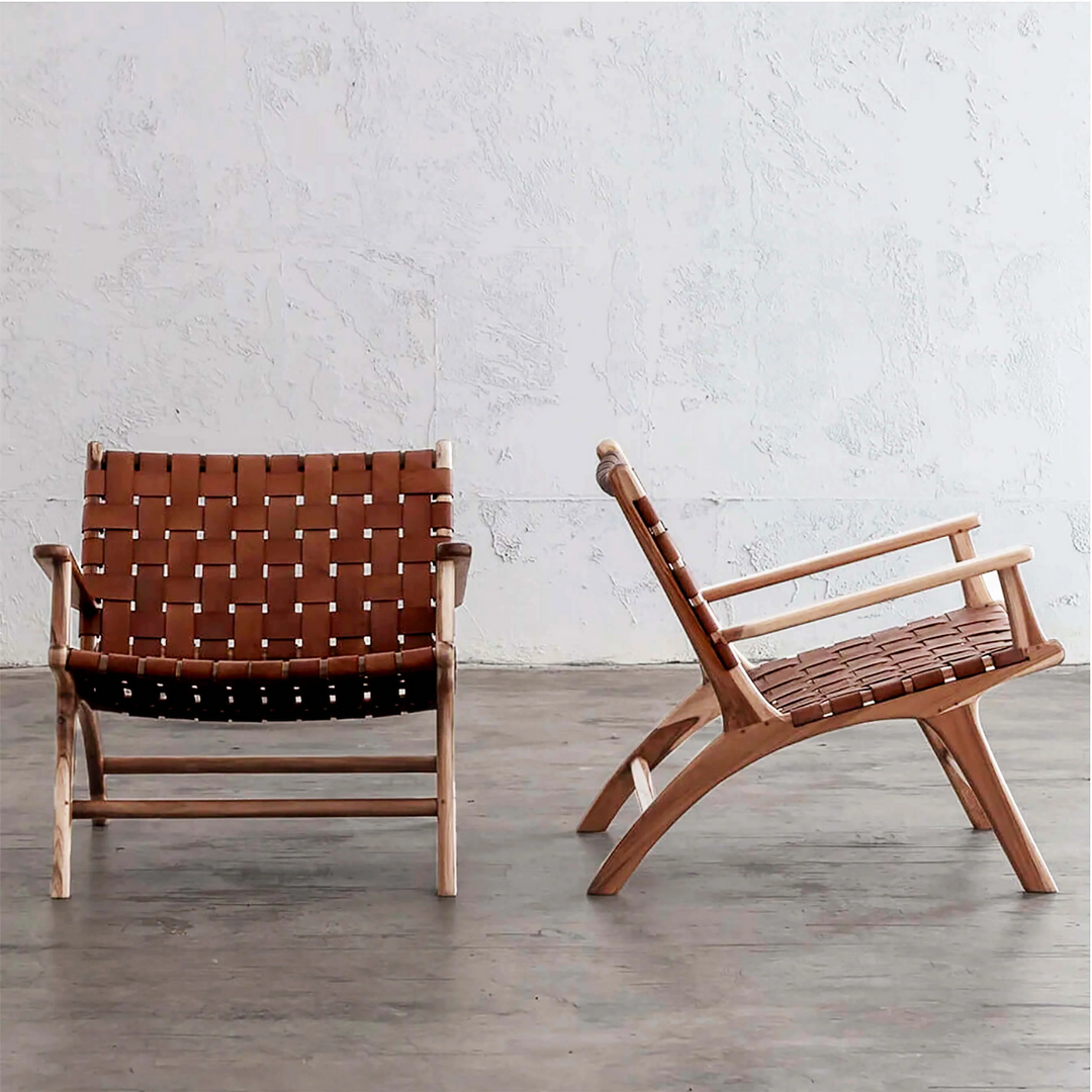 PRE ORDER  |  MALAND WOVEN LEATHER ARM CHAIR  |  TAN LEATHER HIDE