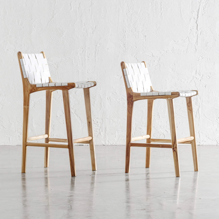 MALAND WOVEN LEATHER BAR CHAIR  |  HIGH + LOW  |  WHITE LEATHER