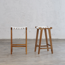 MALAND WOVEN LEATHER BAR STOOL  |  WHITE LEATHER HIDE