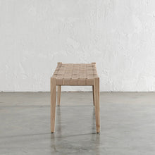 PRE ORDER  |  MALAND CONTEMPO WOVEN LEATHER BENCH  |  BLONDE WOOD + TOASTED ALMOND LEATHER HIDE