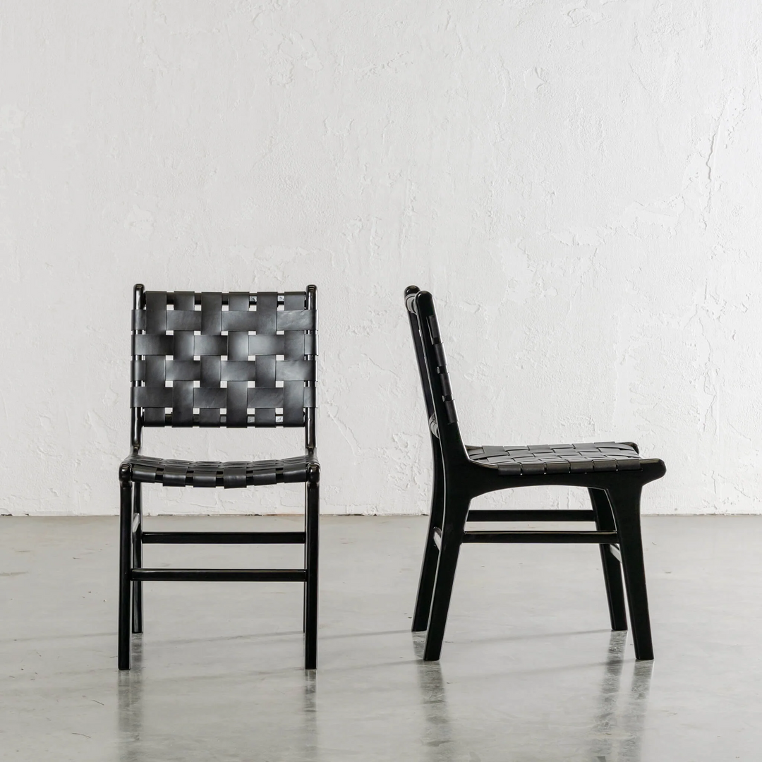 MALAND WOVEN LEATHER DINING CHAIR  |  BUNDLE + SAVE  |  BLACK ON BLACK FRAME