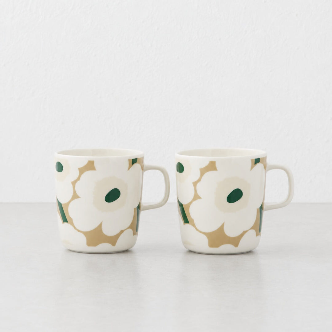 marimekko  |  unikko Oiva coffee mug 4dl Bundle x2   |  White + Beige + Sand + Green