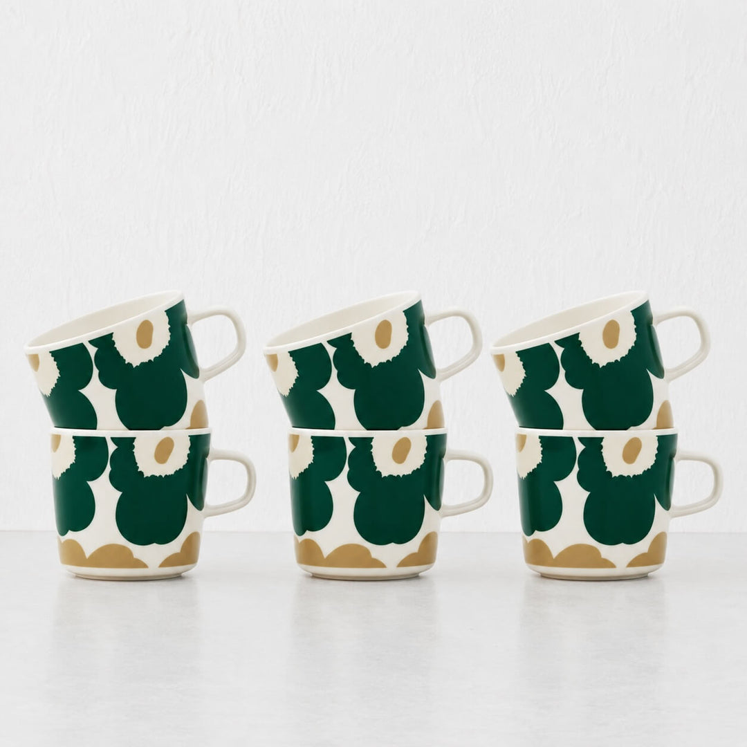 marimekko  |  unikko oiva coffee mug 2dl Bundle x6 |  White + Green + Beige + Sand