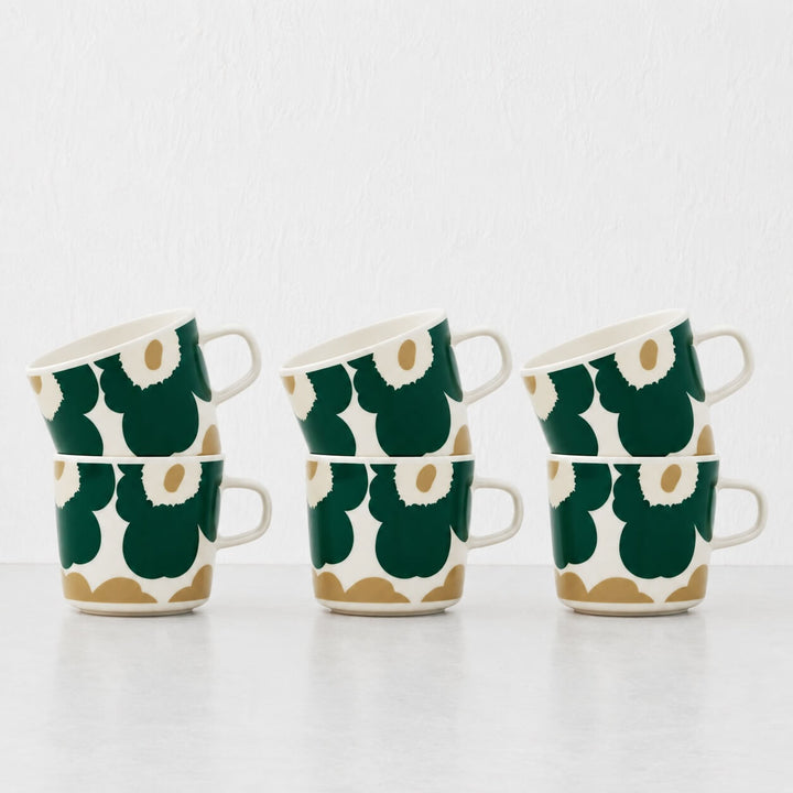 marimekko  |  unikko oiva coffee mug 2dl Bundle x6 |  White + Green + Beige + Sand