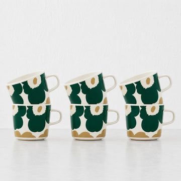 marimekko  |  unikko oiva coffee mug 2dl Bundle x6 |  White + Green + Beige + Sand