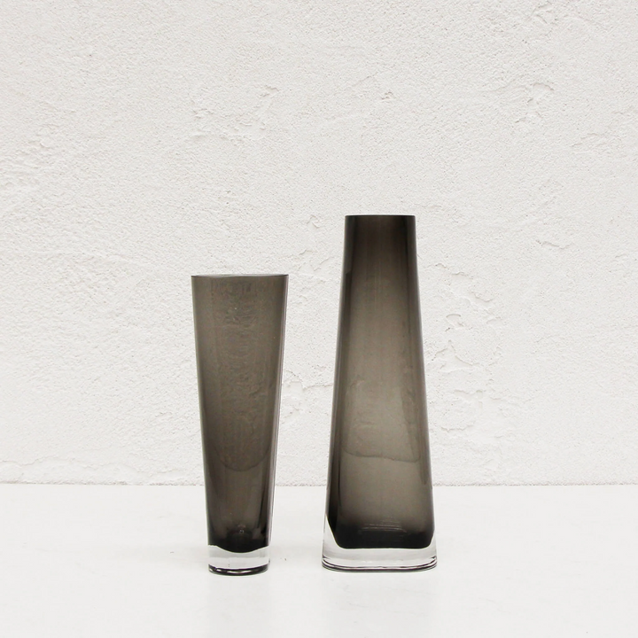 OBLONG TWIST GLASS VASE BUNDLE X2  |  SMALL + MEDIUM  |  GREY