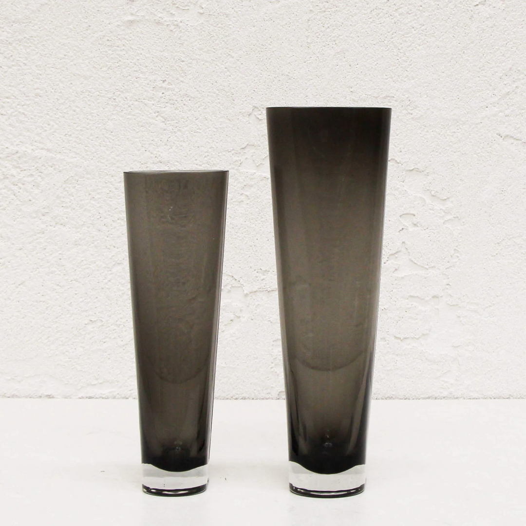 OBLONG TWIST GLASS VASE BUNDLE X2  |  MEDIUM + TALL  |  GREY