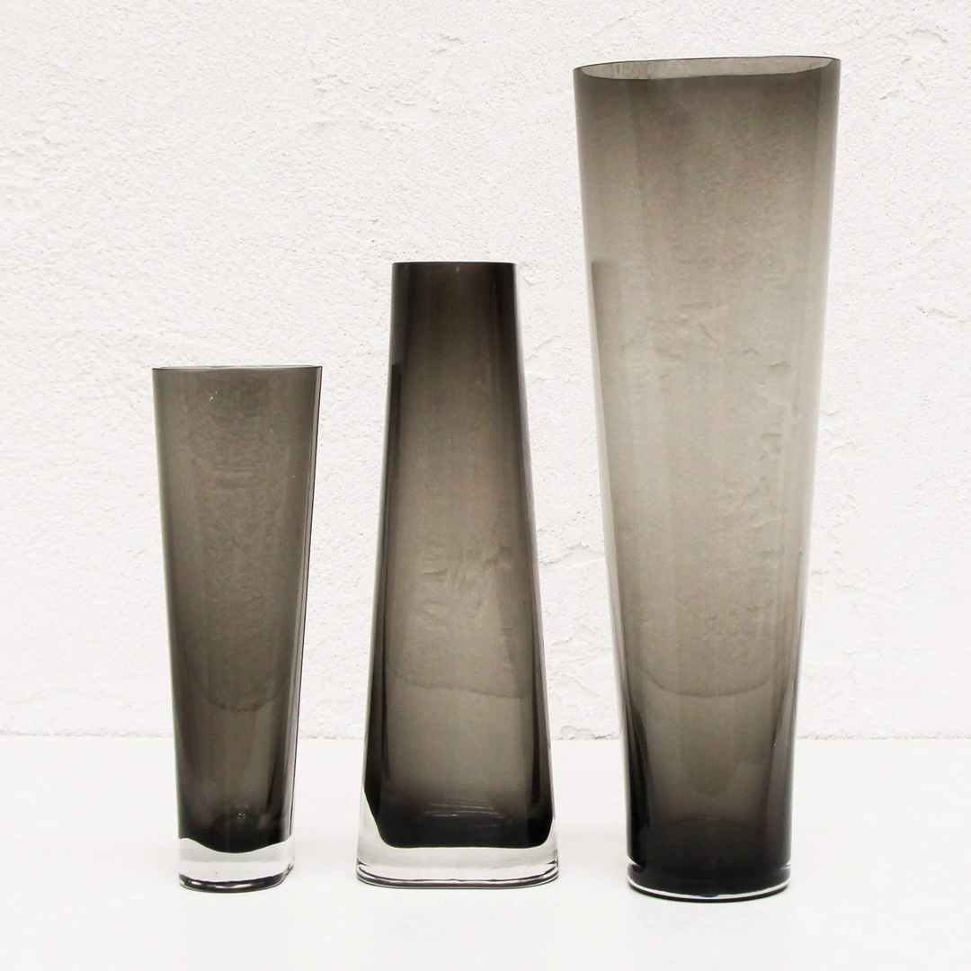 OBLONG TWIST GLASS VASE BUNDLE X3  |  SMALL + MEDIUM + TALL  |  GREY