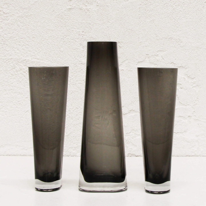 OBLONG TWIST GLASS VASE BUNDLE X3  |  SMALL + SMALL + MEDIUM  |  GREY