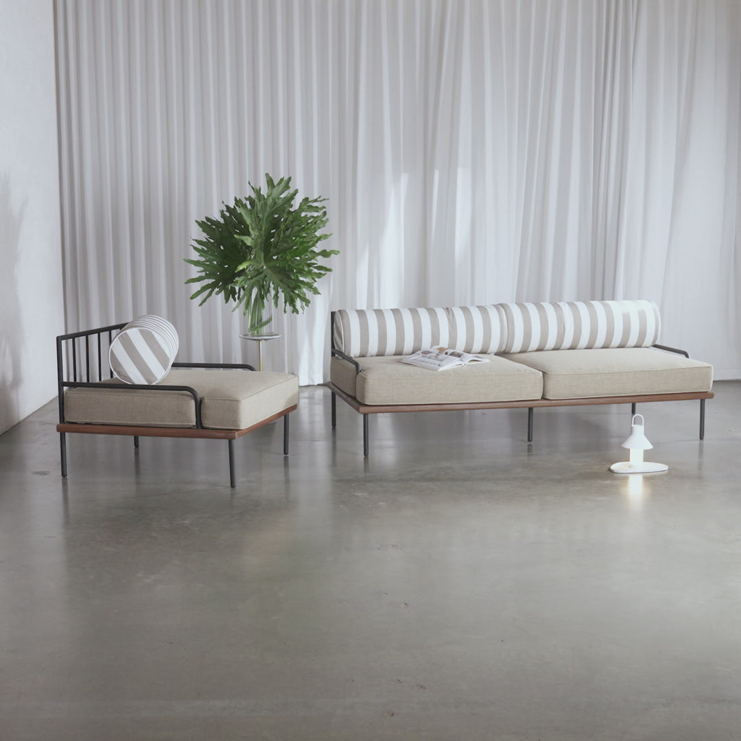 SAN ANDREAS 3 SEATER OUTDOOR SOFA + ARMCHAIR BUNDLE  |  BALSA STONE + WHITE SEASIDE STRIPE