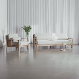 Riva Levante Outdoor 3 Seater Sofa + Armchair _ Portland Stone + Black Noir Rope _ Natural Teak Frame