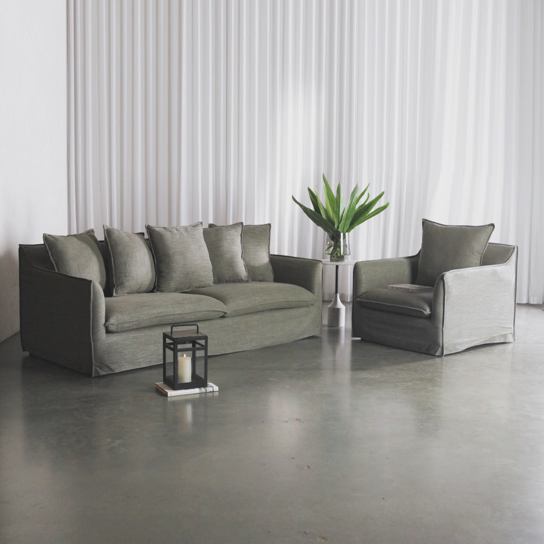 SEVILLA 3 SEATER SLIP COVER SOFA  |  LINEN OATMEAL MIST