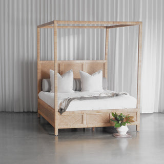 SAN AUGUSTINE RATTAN HERRING WEAVE  |  4 POSTER BED  |  NATURAL RATTAN