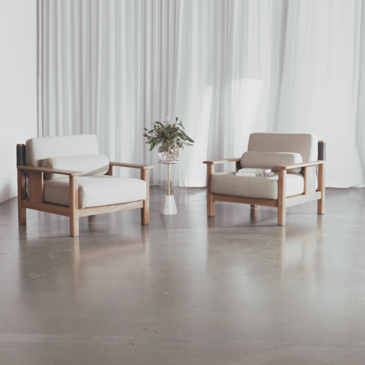 RIVA LEVANTE OUTDOOR ARMCHAIR  |  PORTLAND STONE + BLACK NOIR ROPE  |  NATURAL TEAK FRAME