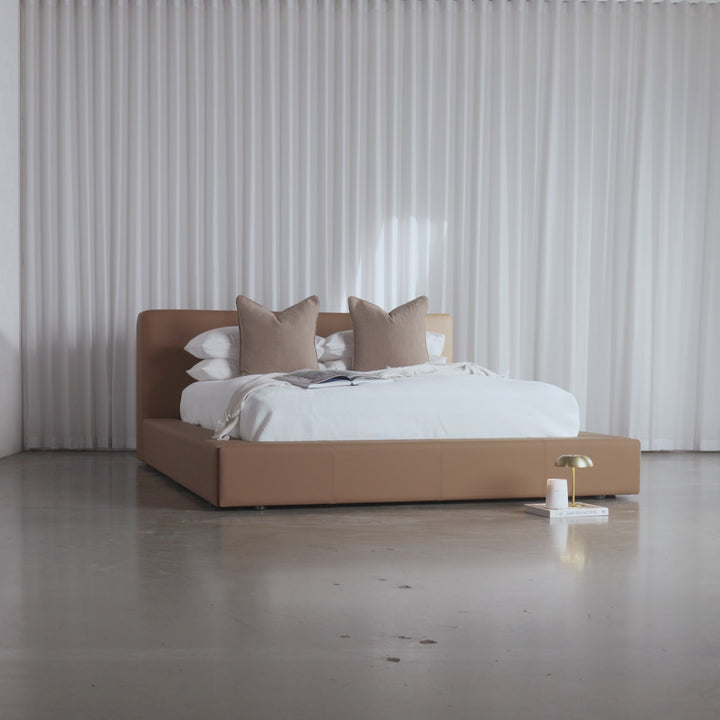 OMETTI BED FRAME  |  SADDLE TAN VEGAN LEATHER