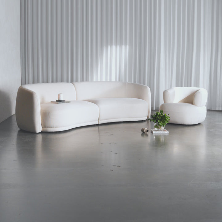 PURBECK SOFA + CARSON ROUNDED ARMCHAIR  |  SKIMMING STONE WEAVE