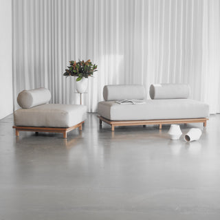 VALLE GRANDE OUTDOOR 2 SEATER SOFA + ARMCHAIR BUNDLE  |  TRAVERTINE FOG + TEAK