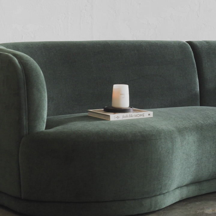 SAUVEUSE ROUNDED 4 SEATER SOFA  |  PHARAOH GREEN TEXTURED VELOUR