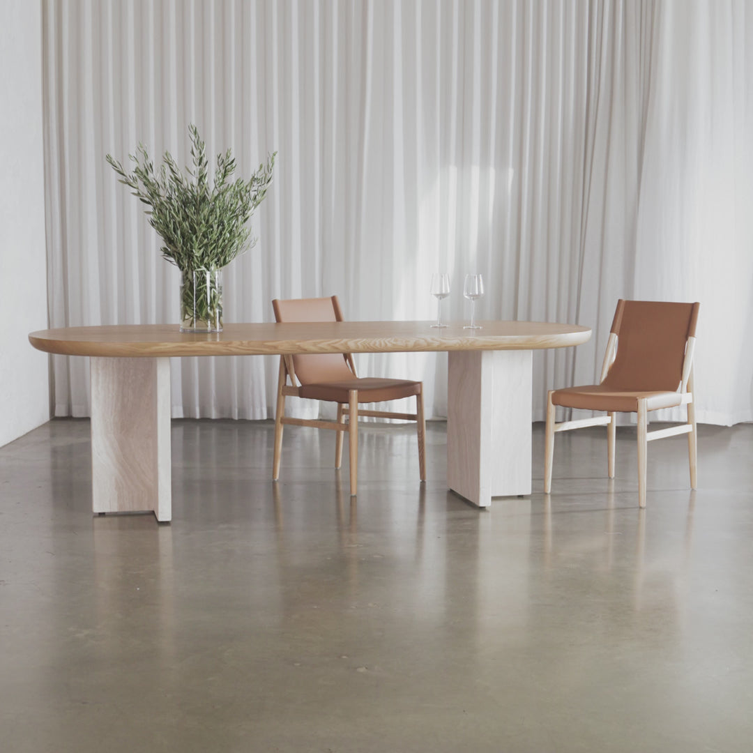 TOULON MARBLE DINING TABLE  |   240CM + 270CM  |  BIRCH ASH WOOD GRAIN  |  CAPIR NUTMEG MARBLE