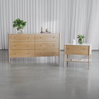 Branzano Chest of Drawers + Night Stand |  Birch Ash  |  Carrara White Ceramica Top