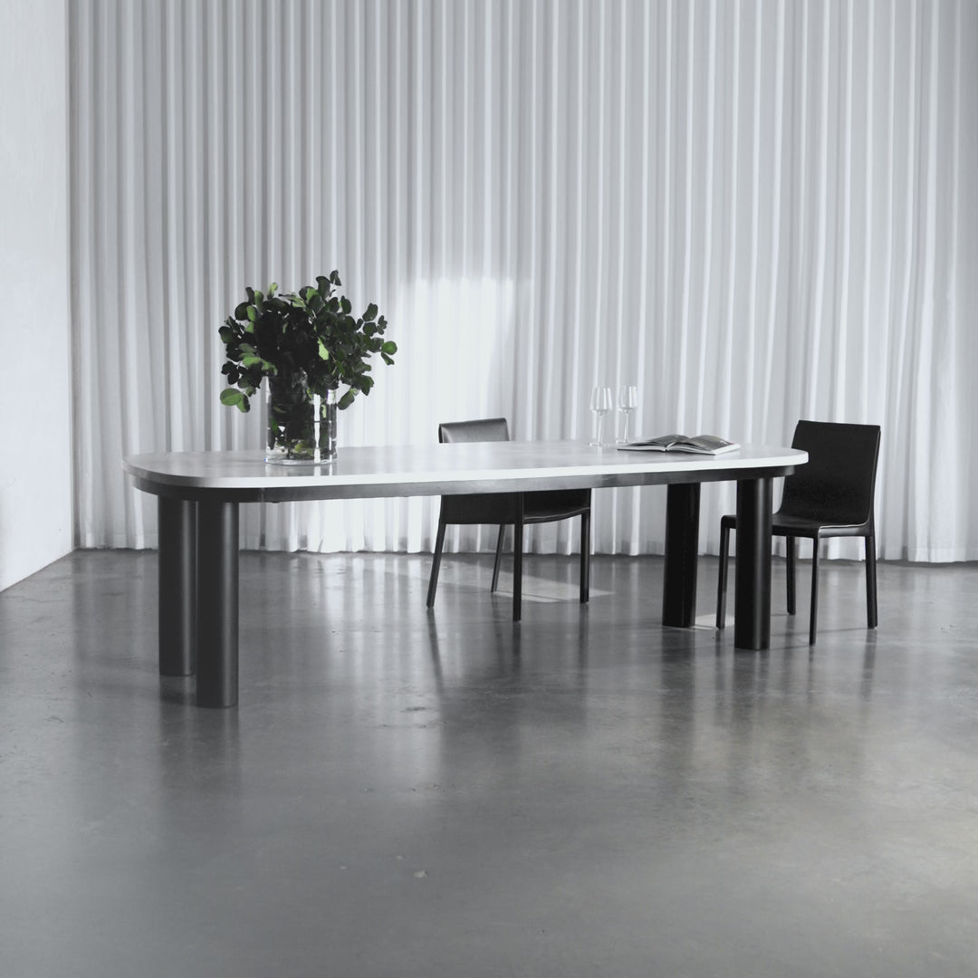 ARIA SAN SOLETTA DINING TABLE  |  BIANCO CIMENT + BLACK STEEL LEGS  |  260CM