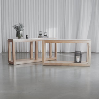 BASILIO CONSOLE TABLE  |  150CM + 180CM  |  NATURAL ASH + BIANCO CIMENT