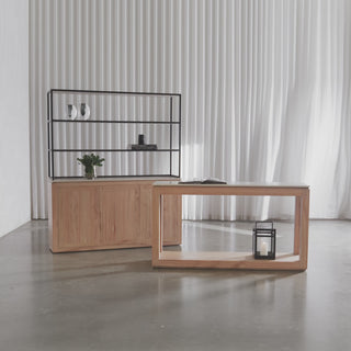 BASILIO CONSOLE TABLE 180CM + 3 DOOR BOOKSHELF  |  NATURAL ASH + BIANCO CIMENT