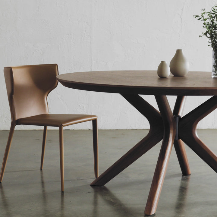 BRETON ROUND DINING TABLE  |  DEEP WALNUT WOOD GRAIN