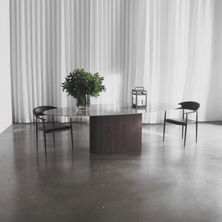 Vitolo Ceramica Dining Table | Walnut Wood Grain | Valentina Grigio Ceramica Top | Oval 260cm + Donato DiningChair | Noir Black