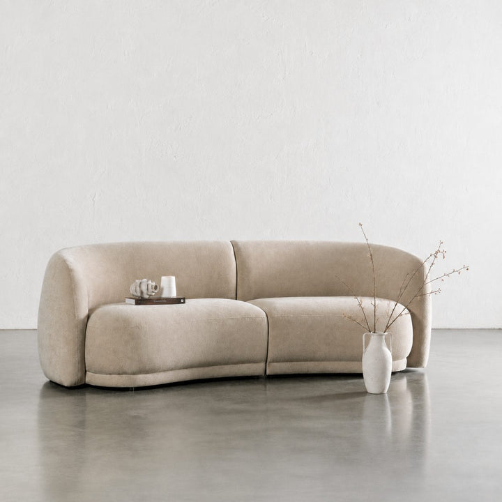 PURBECK CURVED 3 SEATER SOFA  |  WARM SORRENTO SAND