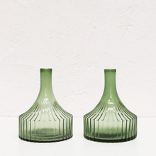 RIDGED BOTTLE GLASS VASE BUNDLE X2  |  SHORT  |  OLIVE GREEN