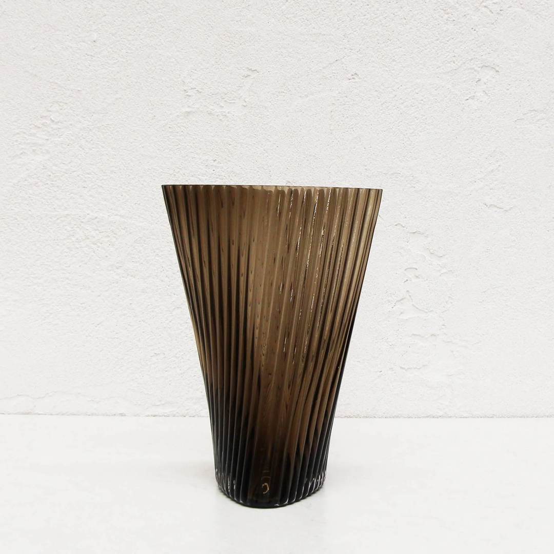 RIDGED TWIST OBLLING GLASS VASE BUNDLE X2  |  TALL  |  SMOKEY BROWN